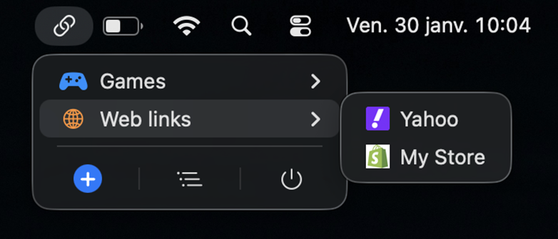 quickLinks dans la barre de menus macOS