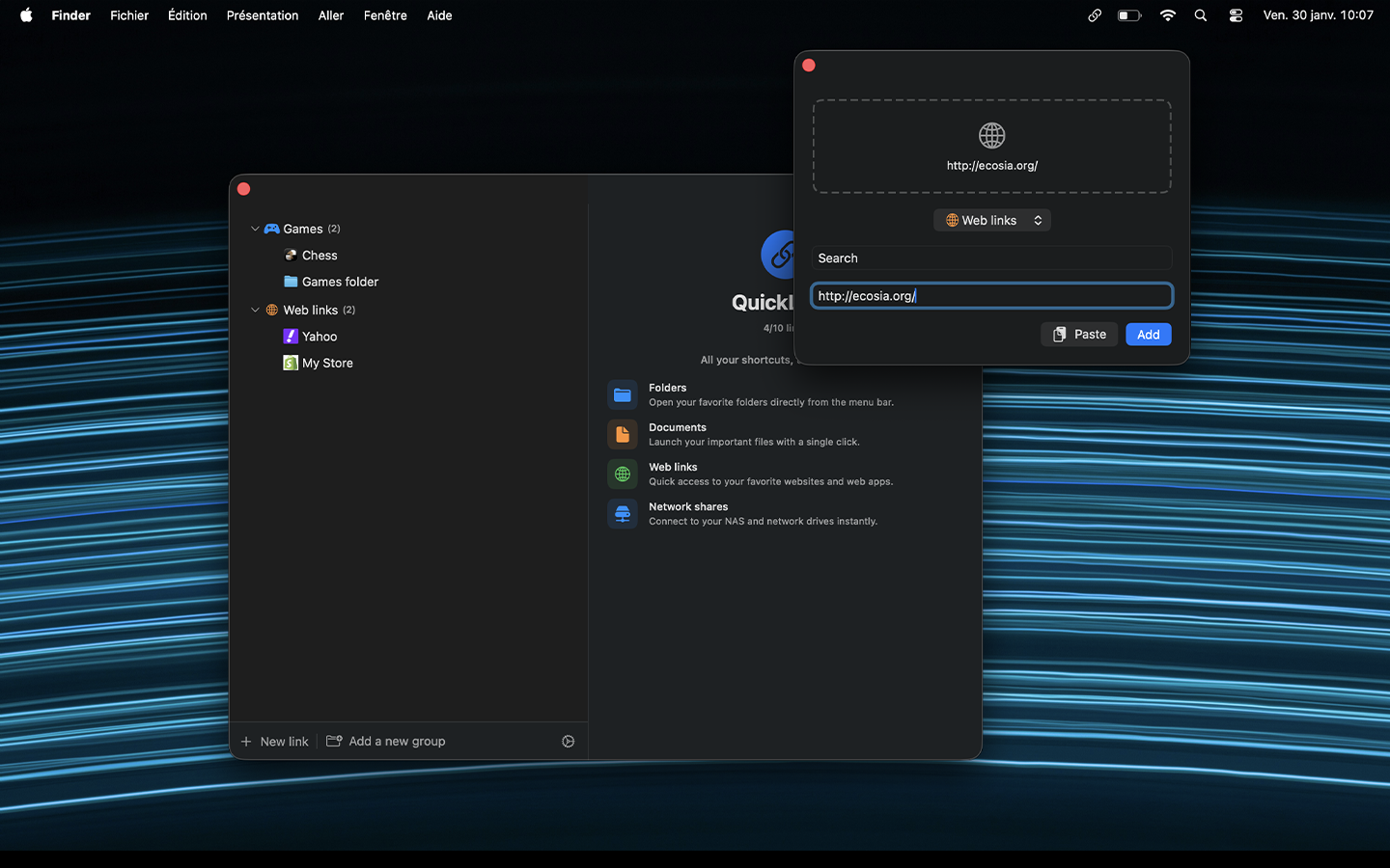 Interface de quickLinks